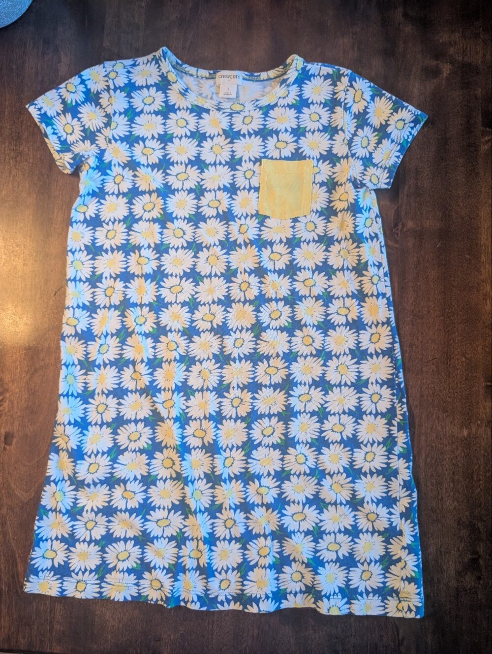 Crewcuts Daisy Print Pocket T-Shirt Dress in Blue & Yellow/ Size Girl 7